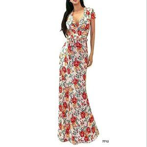 Hawaiian Floral Faux Wrap Maxi Dress NEW